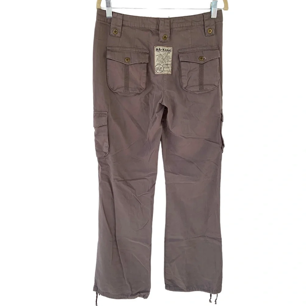 Da-Nang Cotton Cargo Pants S Wide Leg Grey TWW506 Drawstring Hem - Picture 2 of 7